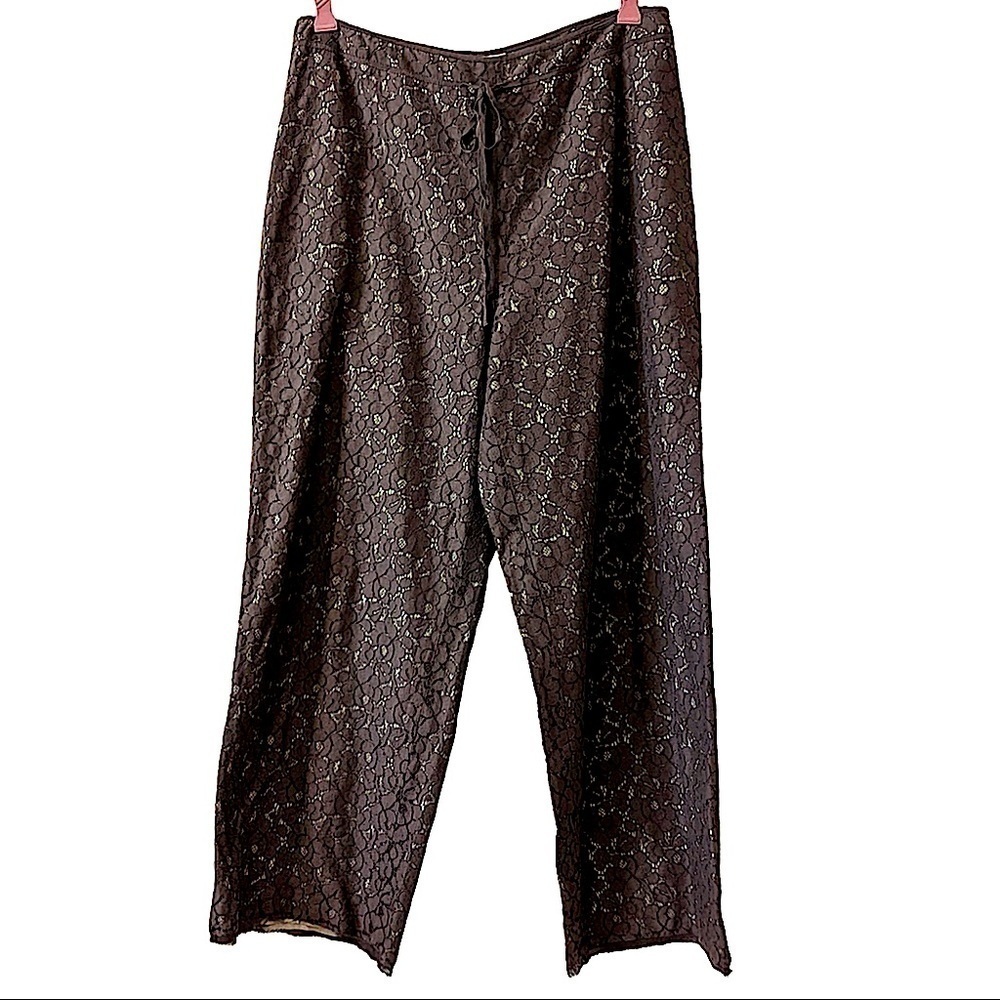 LOVELY by Mitchell Gross Cropped Brown Cotton Lace Lined Pants Size 14